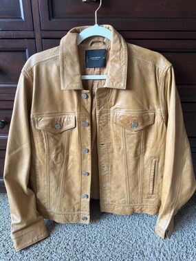 Lucky Brand women’s Tan Leather Trucker Jacket